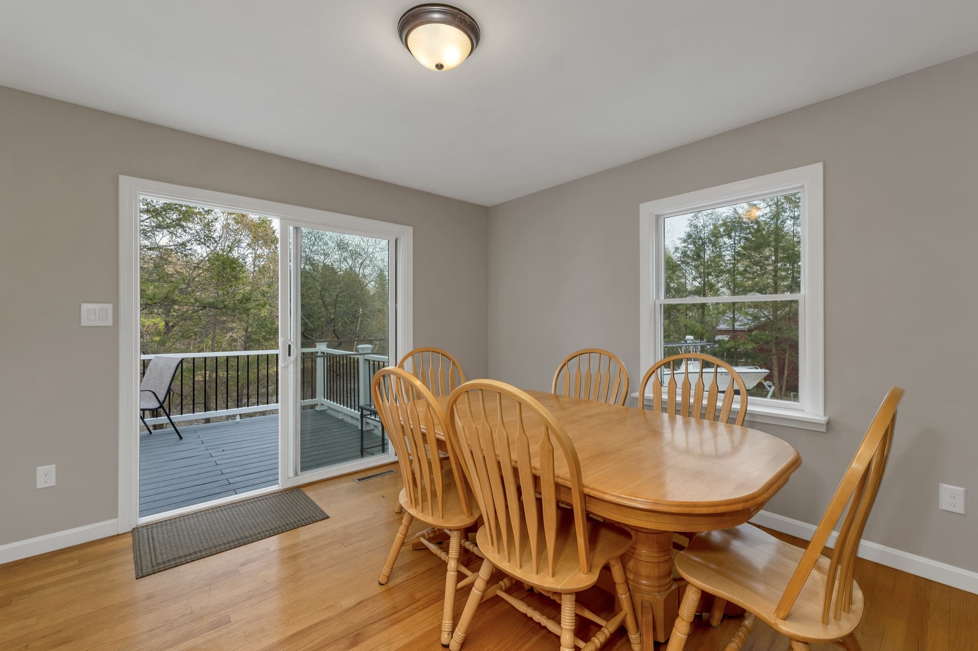 Dining area with a slider out to the deck